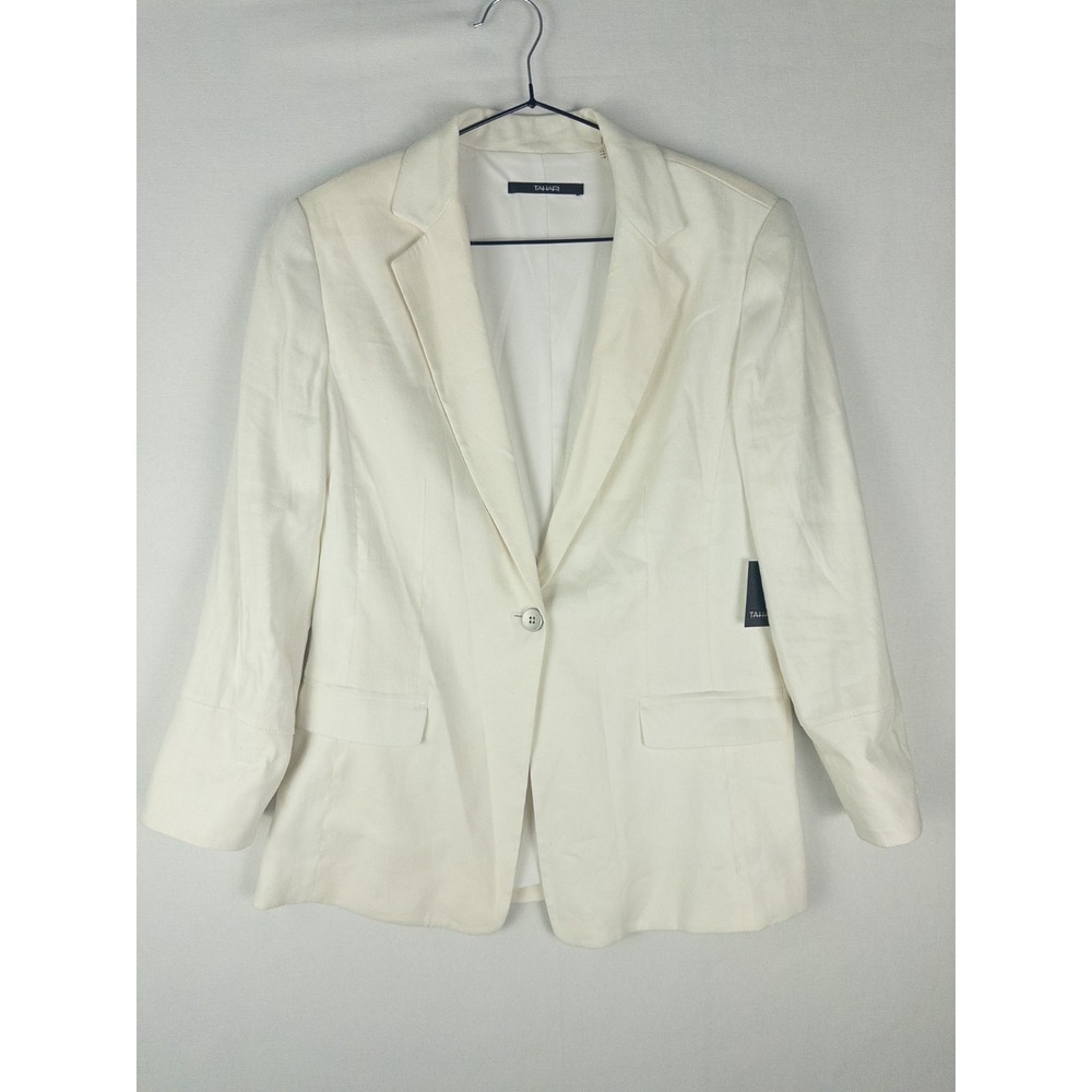 NWT Tahari Daphne Jacket Womens 8 White Linen Blazer 1 Button Office Career